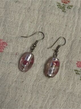 Pink Glass Rose Drop Earrings
